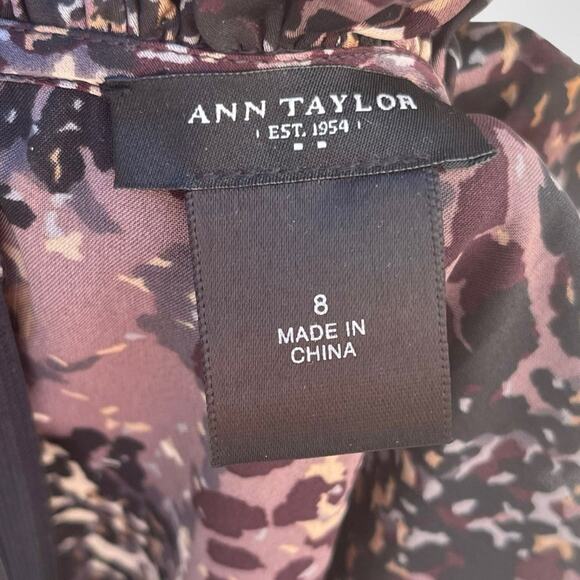ANN TAYLOR Sleeveless Satin Blouse Ruffle Neck Abstract Print Elegant Top Sz 8 - Picture 8 of 9